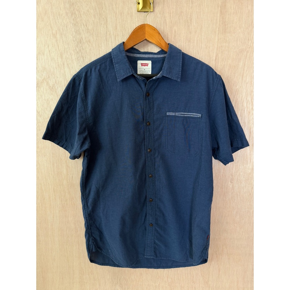 Levis Mens Medium Short Sleeve Button Down Shirt Navy Blue RN 117508